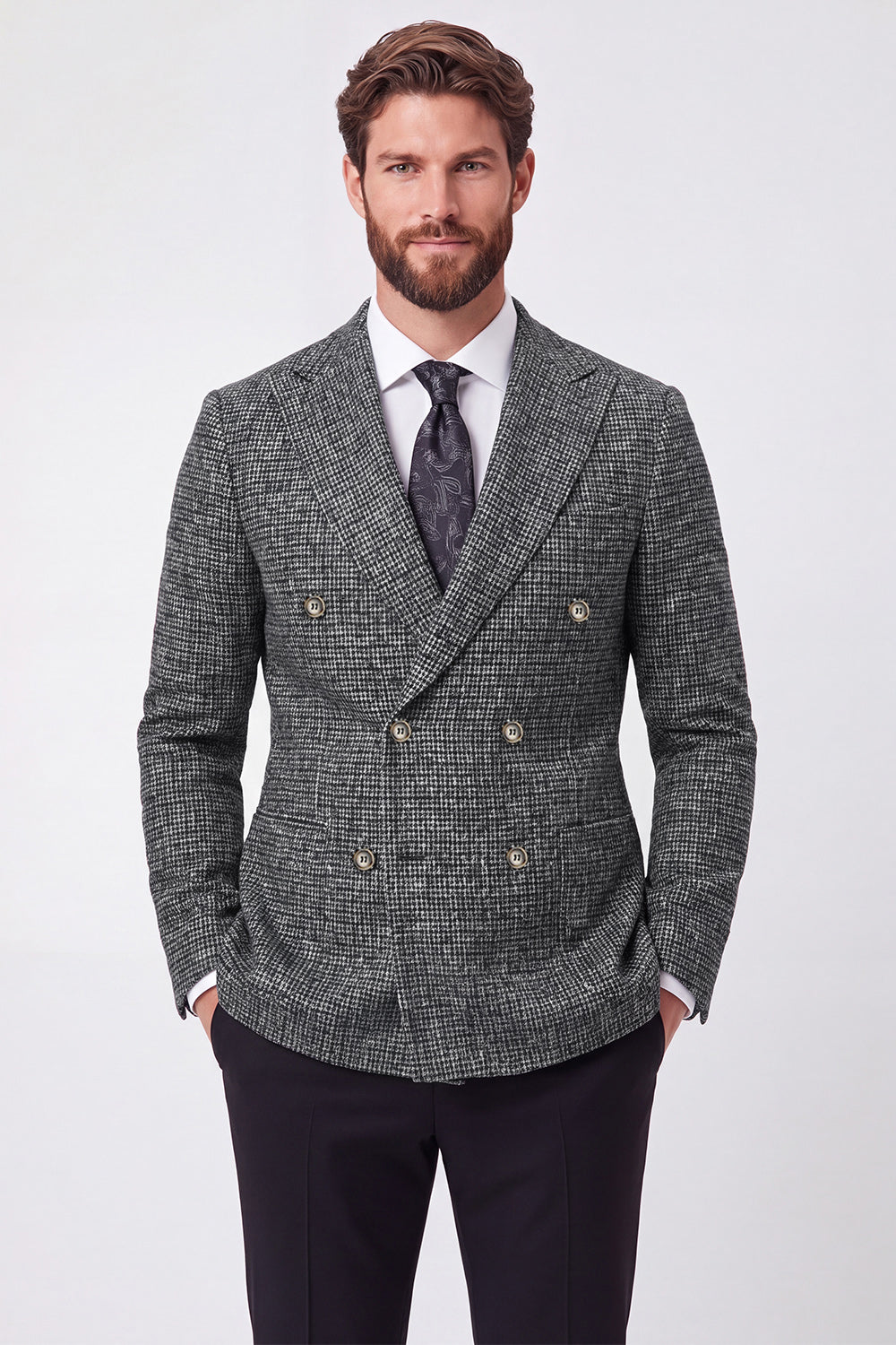 Brown Peak Lapel Double-Breasted Men's Prom Suit Jacket