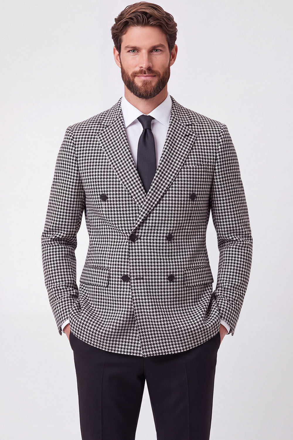 Black Double-Breasted Notched Lapel Men's Blazer