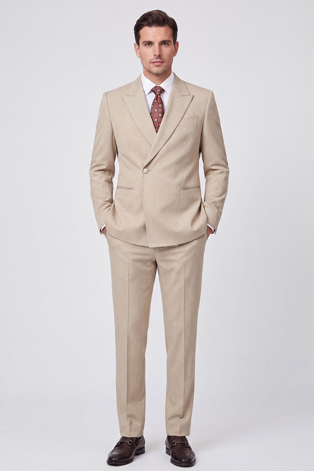 Apricot 2 Piece One Button Peak Lapel Men's Prom Suits