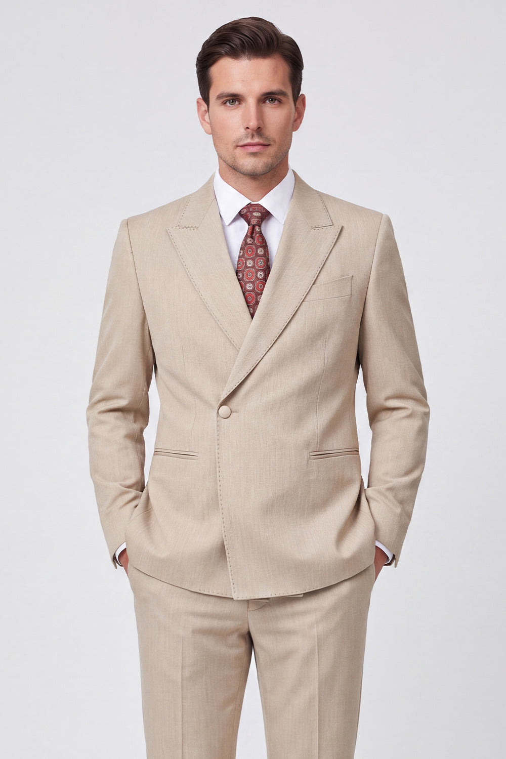 Apricot 2 Piece One Button Peak Lapel Men's Prom Suits