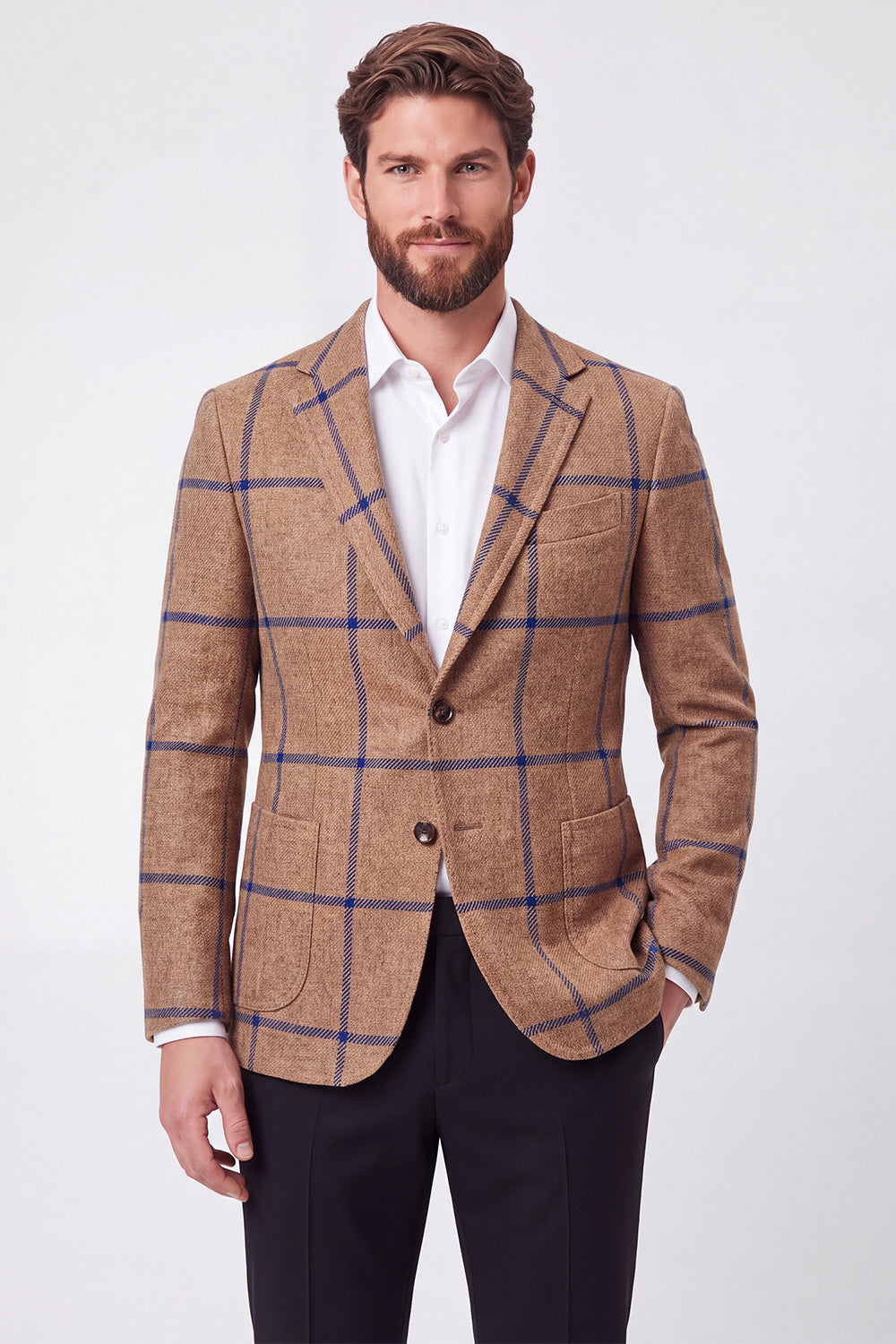 Brown Notch Lapel Single Breasted Men's Blazer Jacket