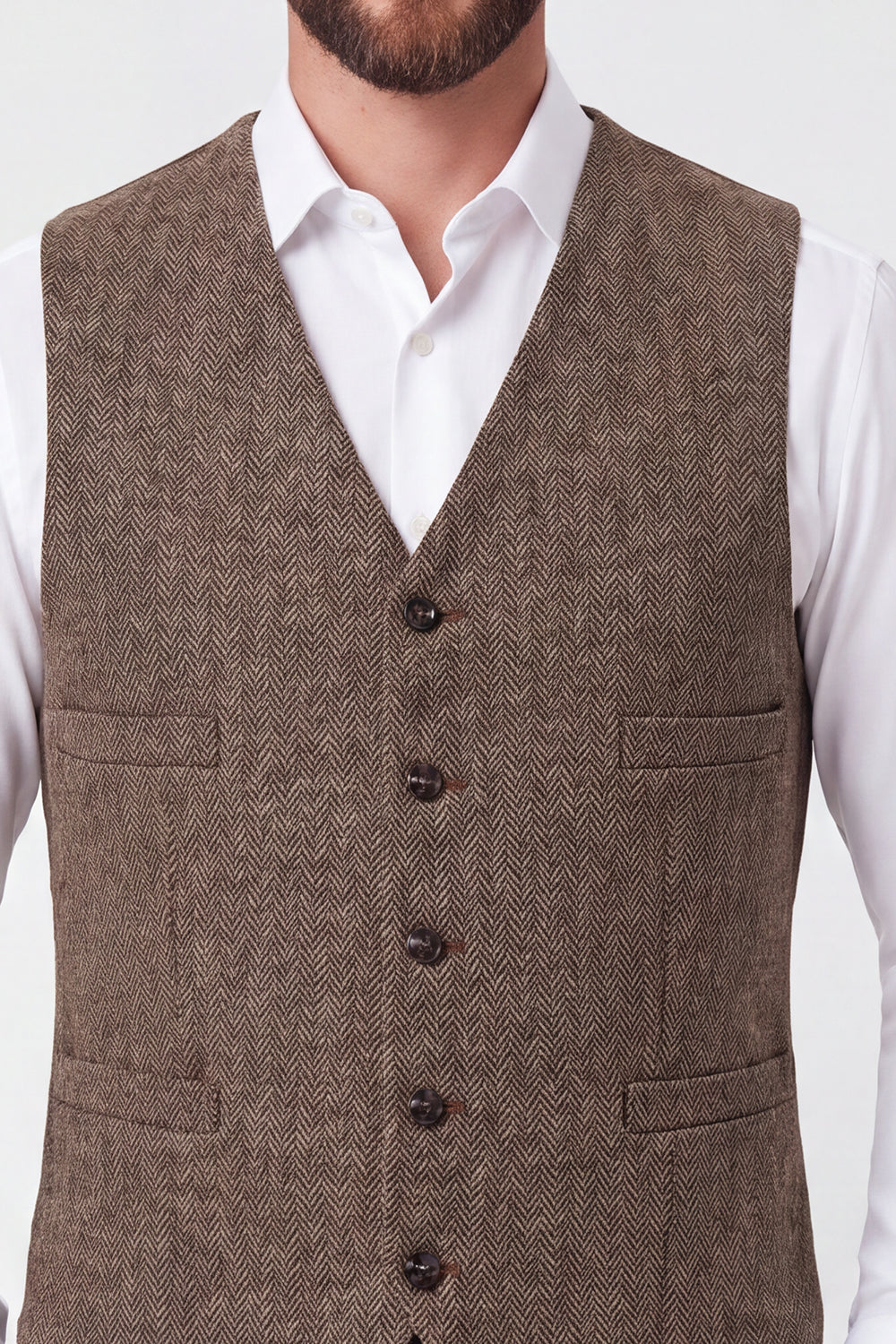 Brown Single Breasted Men's Suit Vest