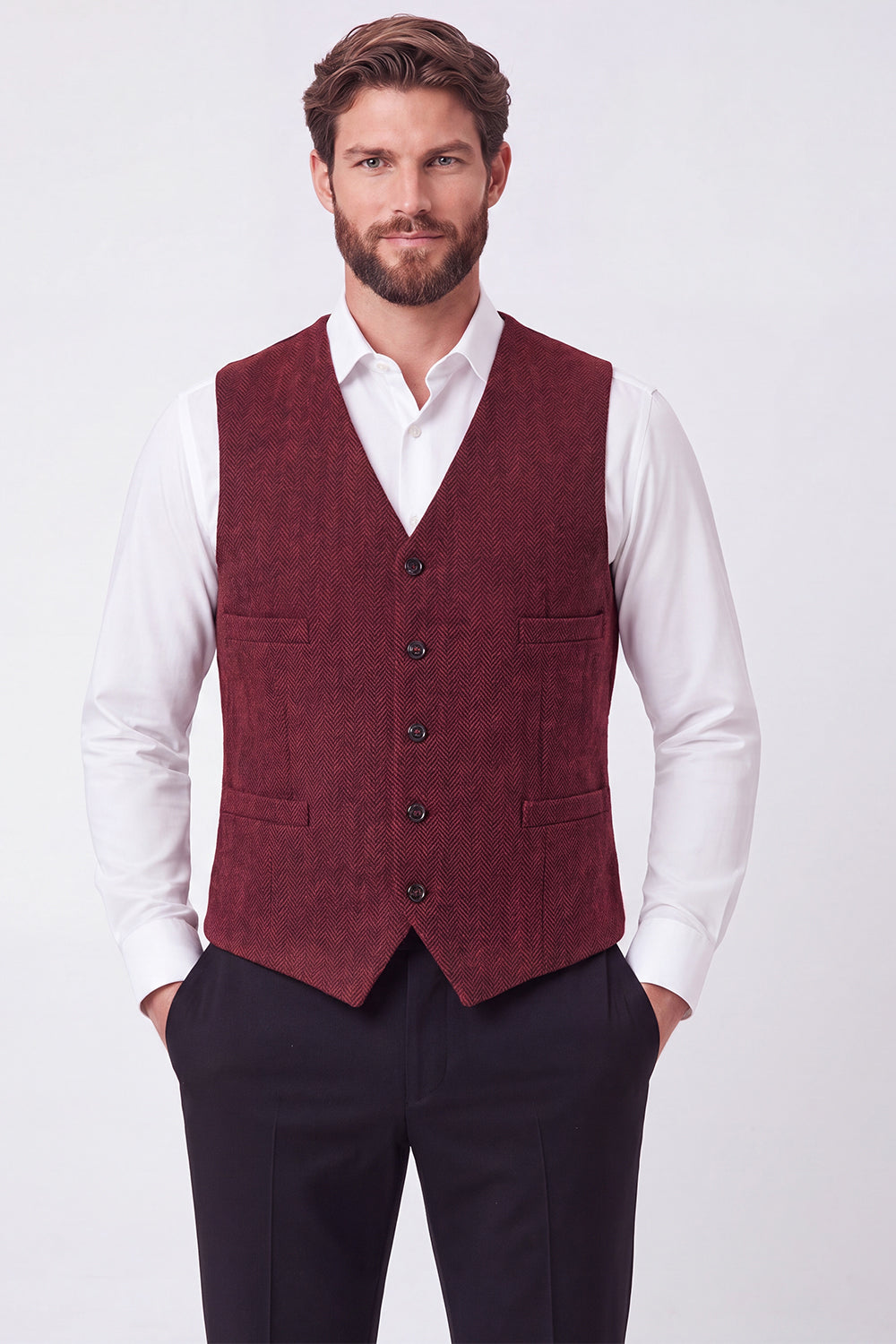 Brown Single Breasted Men's Suit Vest