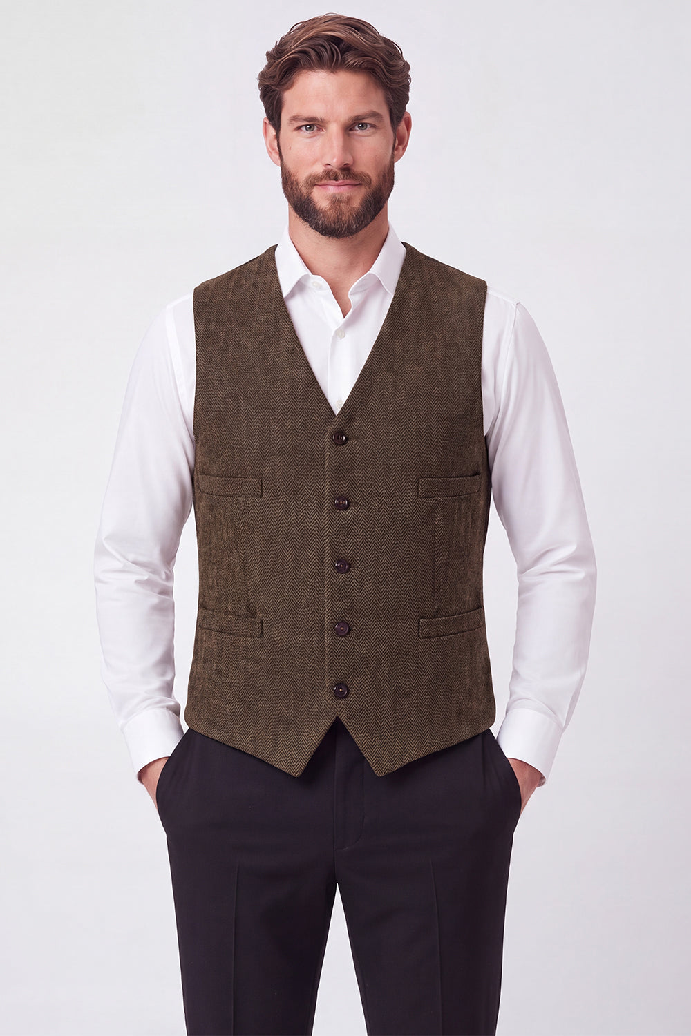 Brown Single Breasted Men's Suit Vest