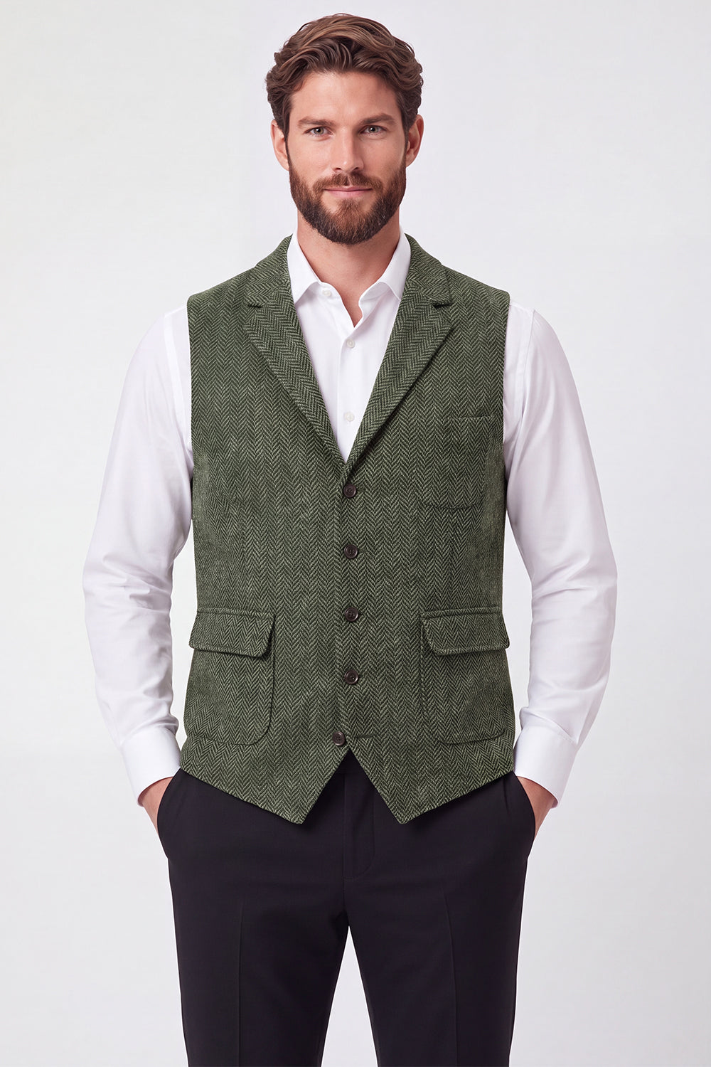 Army Green Single-Breasted Notch Lapel Men's Suit Vest