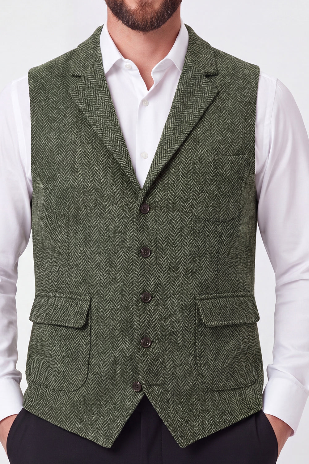 Army Green Single-Breasted Notch Lapel Men's Suit Vest