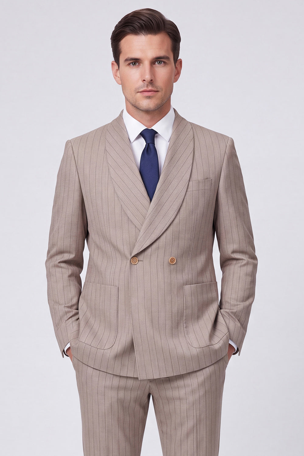 Costume de bal deux pièces croisé à revers châle couleur café pour hommes