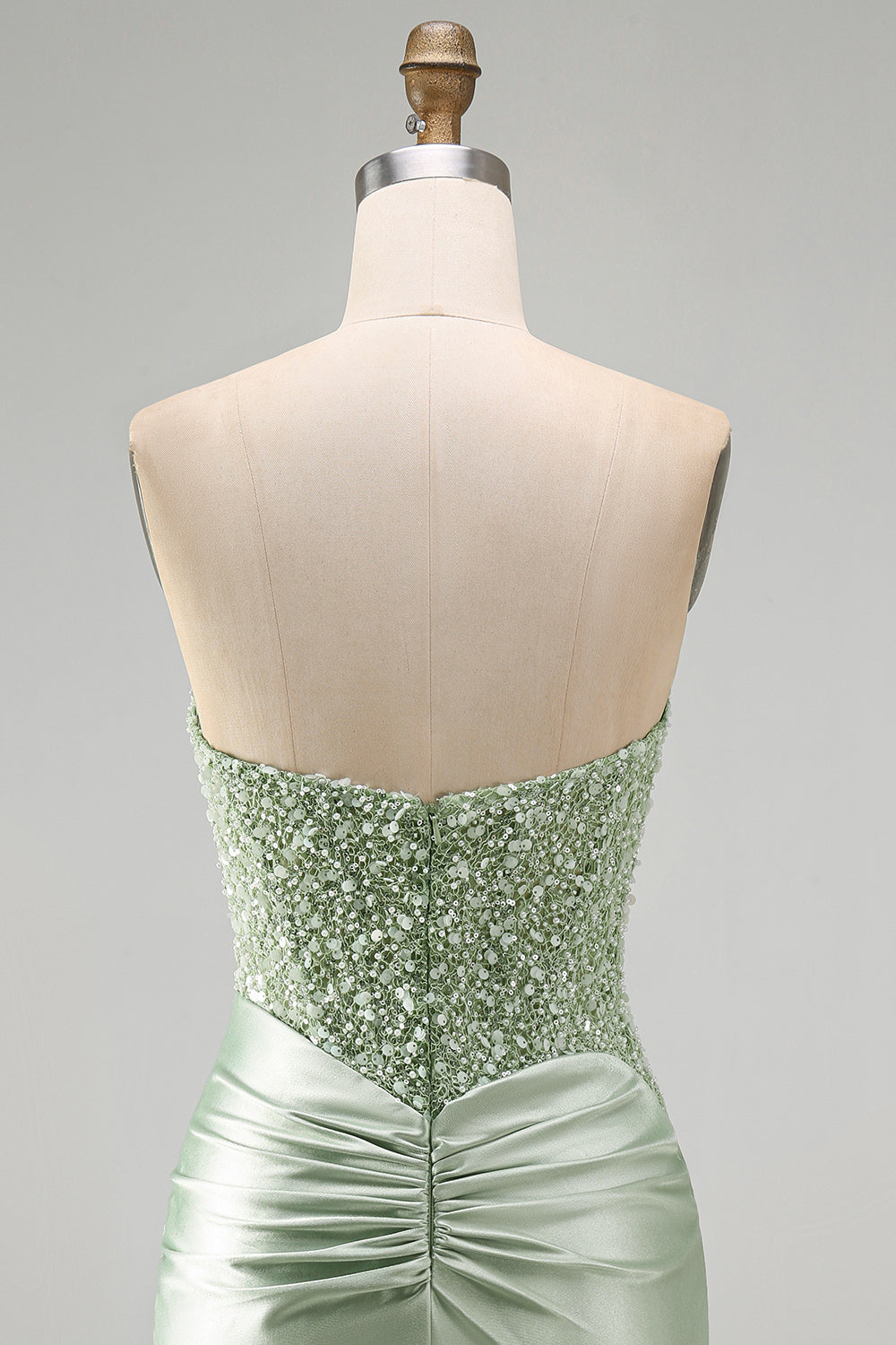 Dusty Green Sequins Ruched Satin Pearl Bodycon Short Homecoming Dress