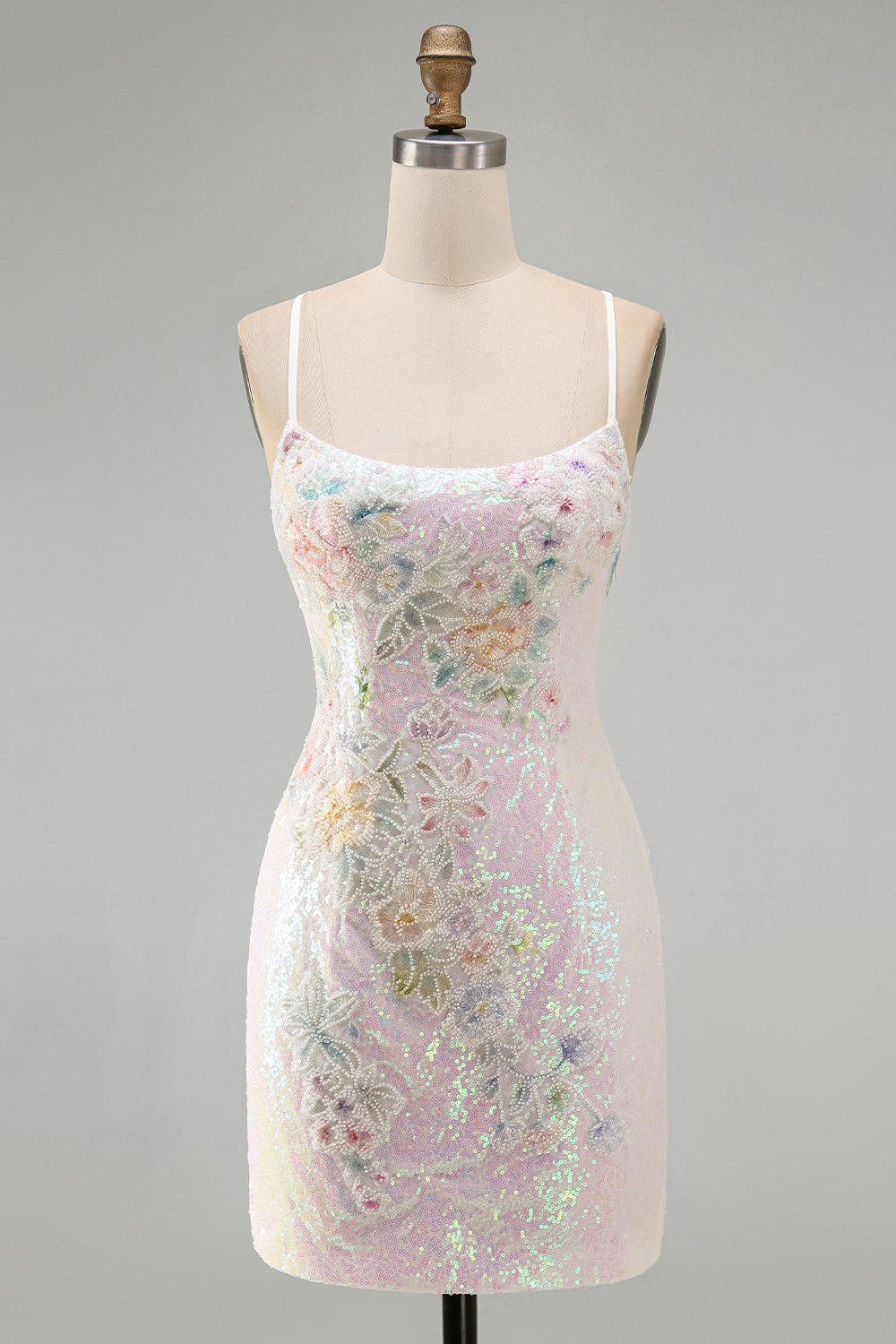 Sparkly Pink Bodycon Sequins Floral Short Homecoming Dress with Beading