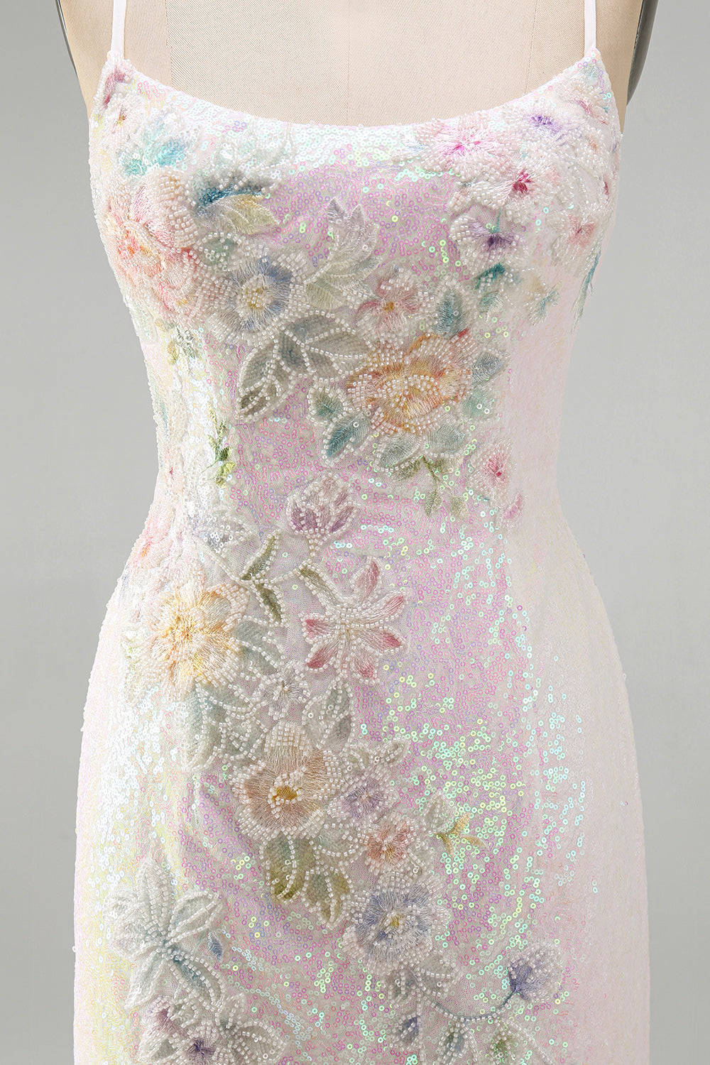 Sparkly Pink Bodycon Sequins Floral Short Homecoming Dress with Beading