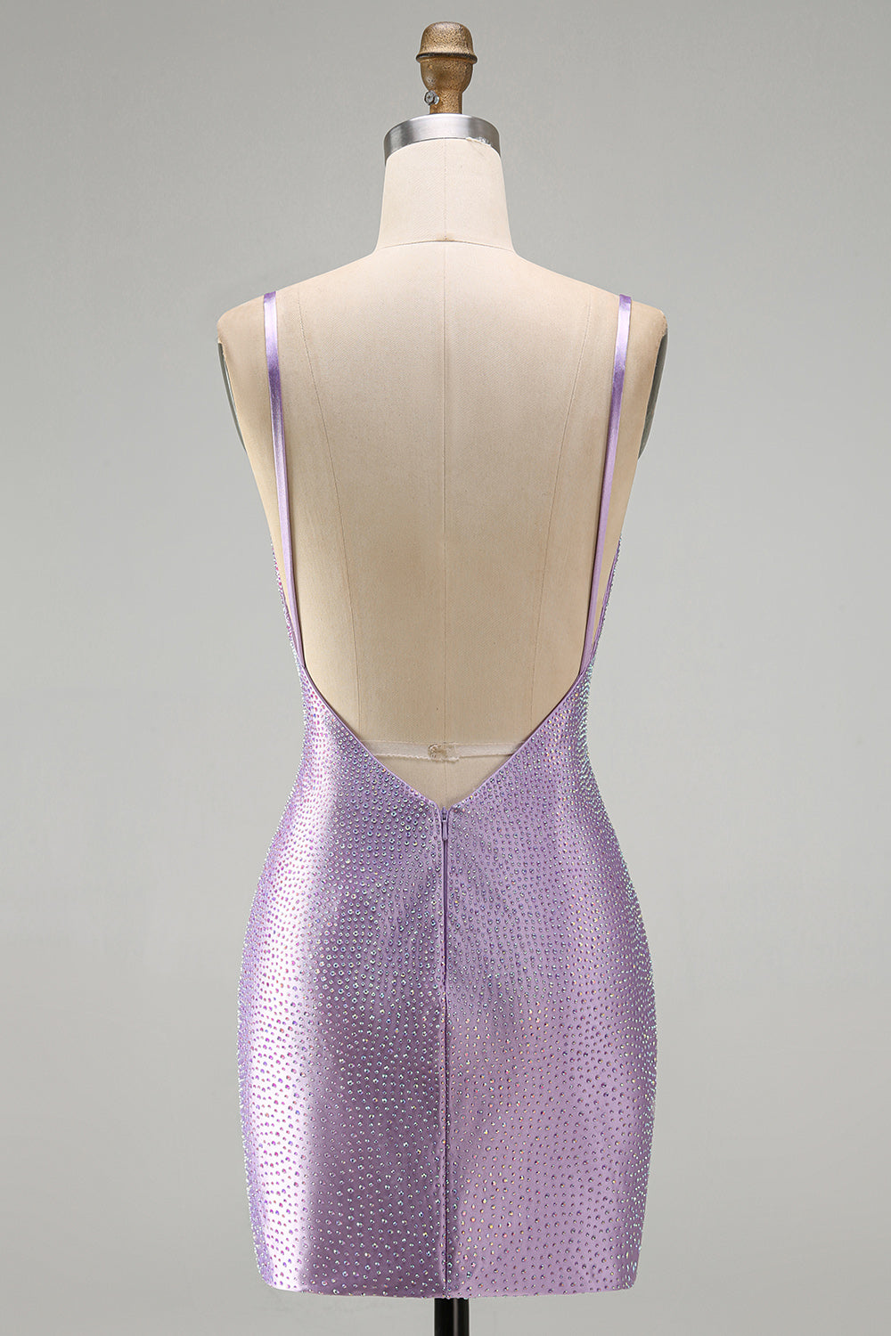 Lilac Backless Short Beaded Tight Homecoming Dress with Criss-Cross Slit