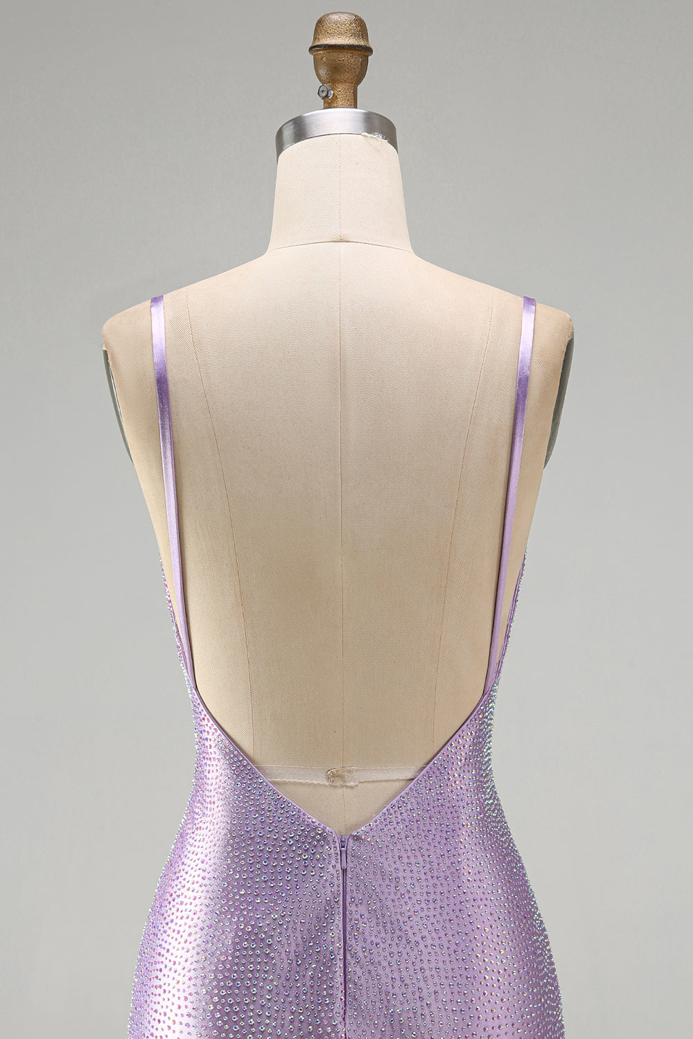 Lilac Backless Short Beaded Tight Homecoming Dress with Criss-Cross Slit