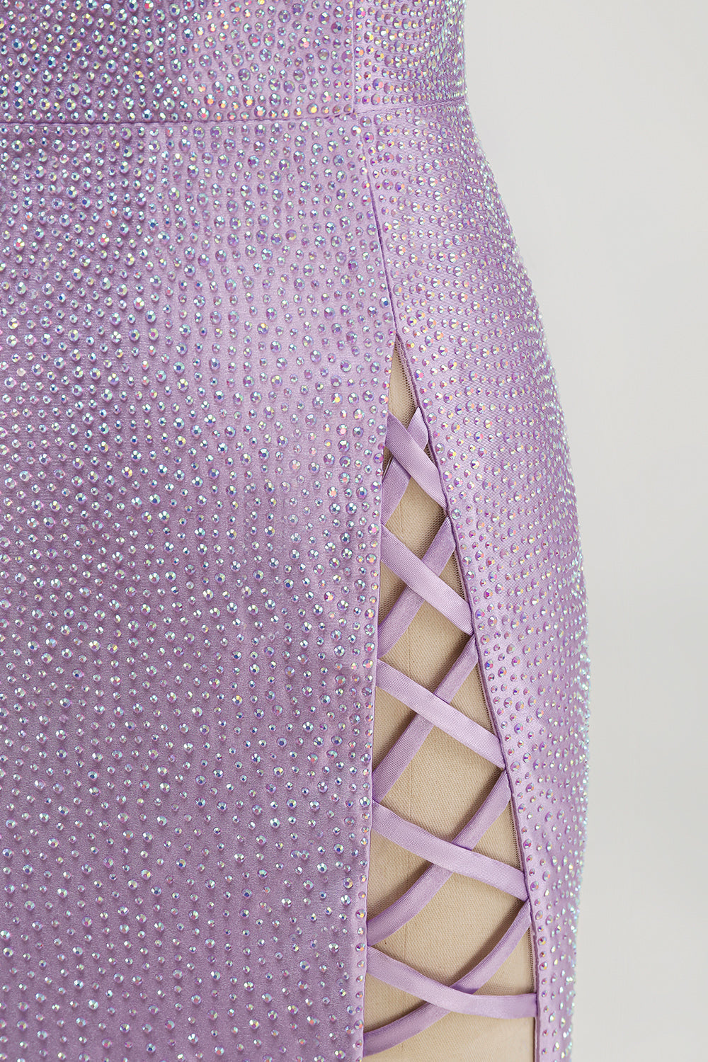 Lilac Backless Short Beaded Tight Homecoming Dress with Criss-Cross Slit