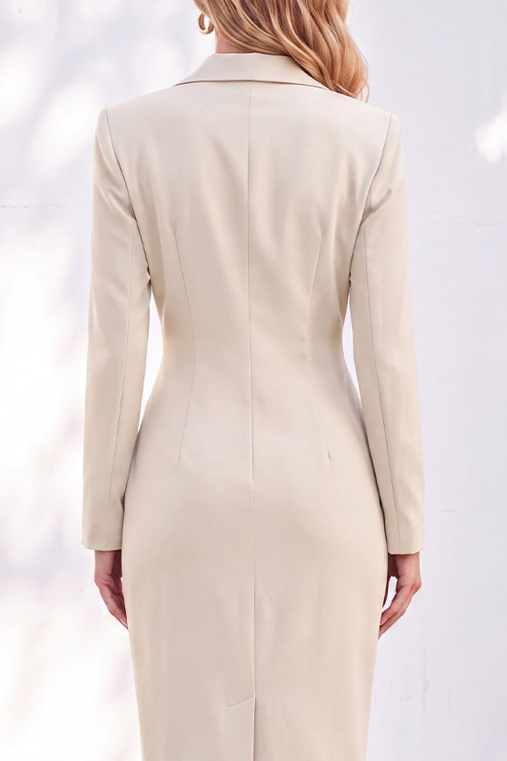 Blue Sheath Notched Lapel Ruched Midi Work Dress