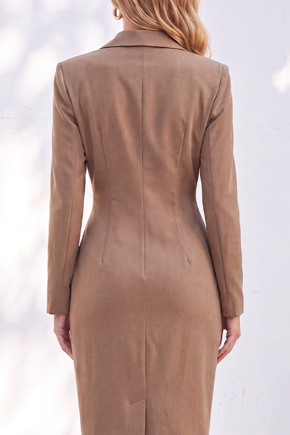 Blue Sheath Notched Lapel Ruched Midi Work Dress
