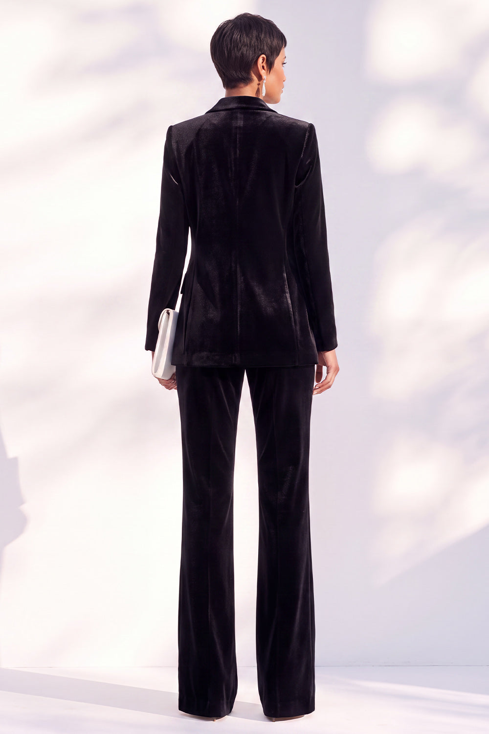 Black Velvet Peak Lapel Pantsuits Women Formal Suits