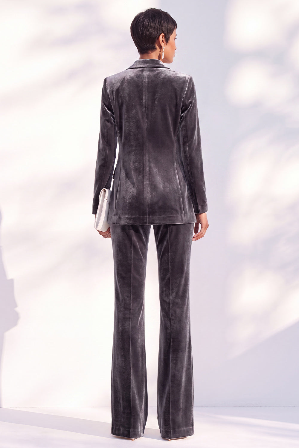 Black Velvet Peak Lapel Pantsuits Women Formal Suits
