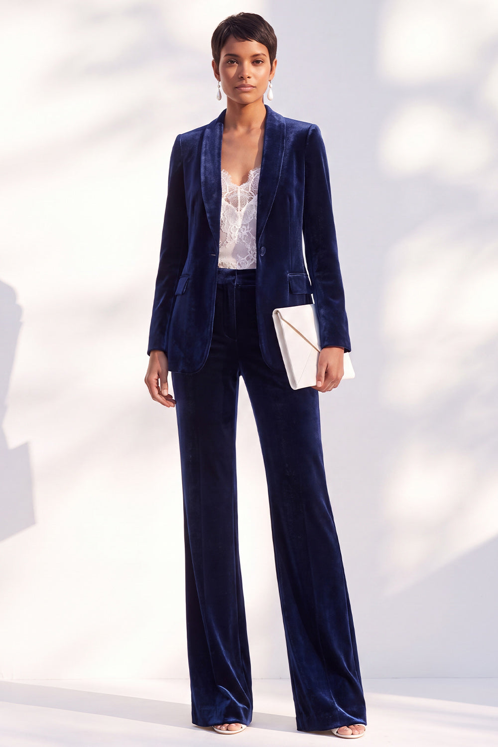 Black Velvet Peak Lapel Pantsuits Women Formal Suits