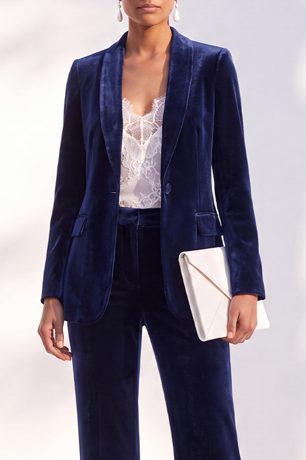 Black Velvet Peak Lapel Pantsuits Women Formal Suits
