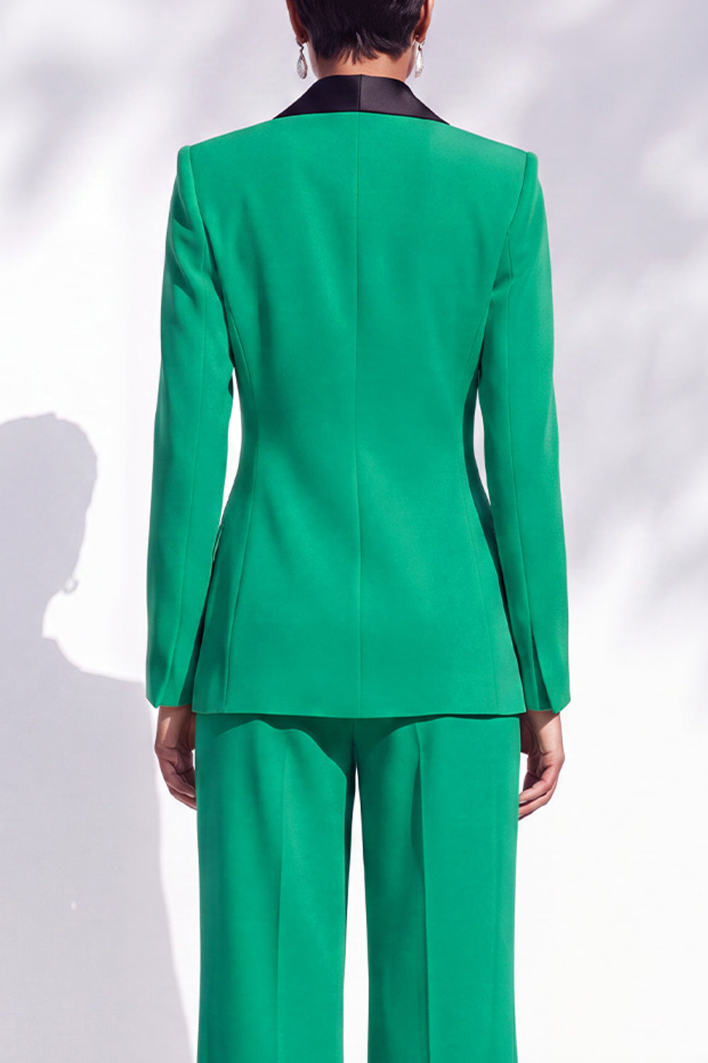 Blue Fitted Shawl Lapel Pantsuits Long Women Suits with 3D Flower
