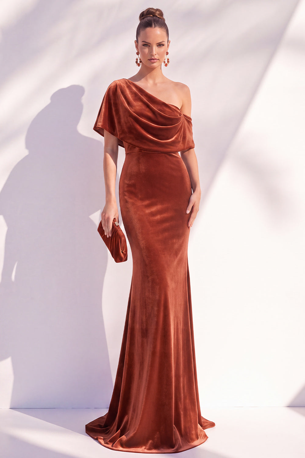 Burgundy Mermaid Ruched One Shoulder Asymmetrical Long Formal Dress