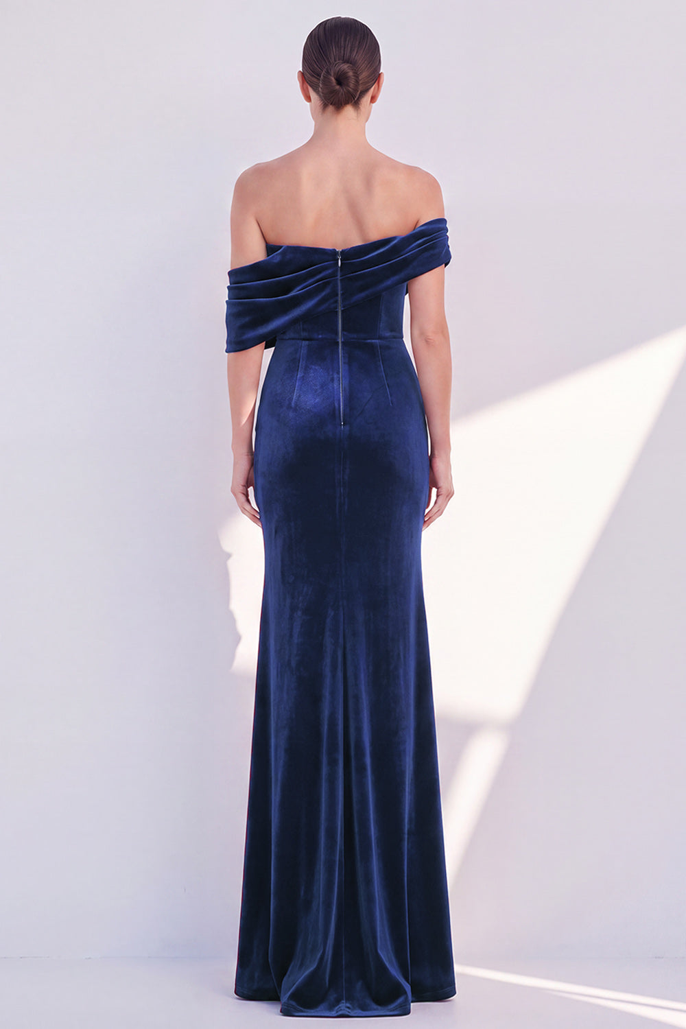 Burgundy Off-The-Shoulder Velvet Ruched Mermaid Formal Dress