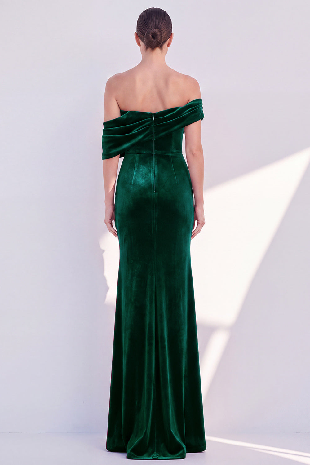 Burgundy Off-The-Shoulder Velvet Ruched Mermaid Formal Dress