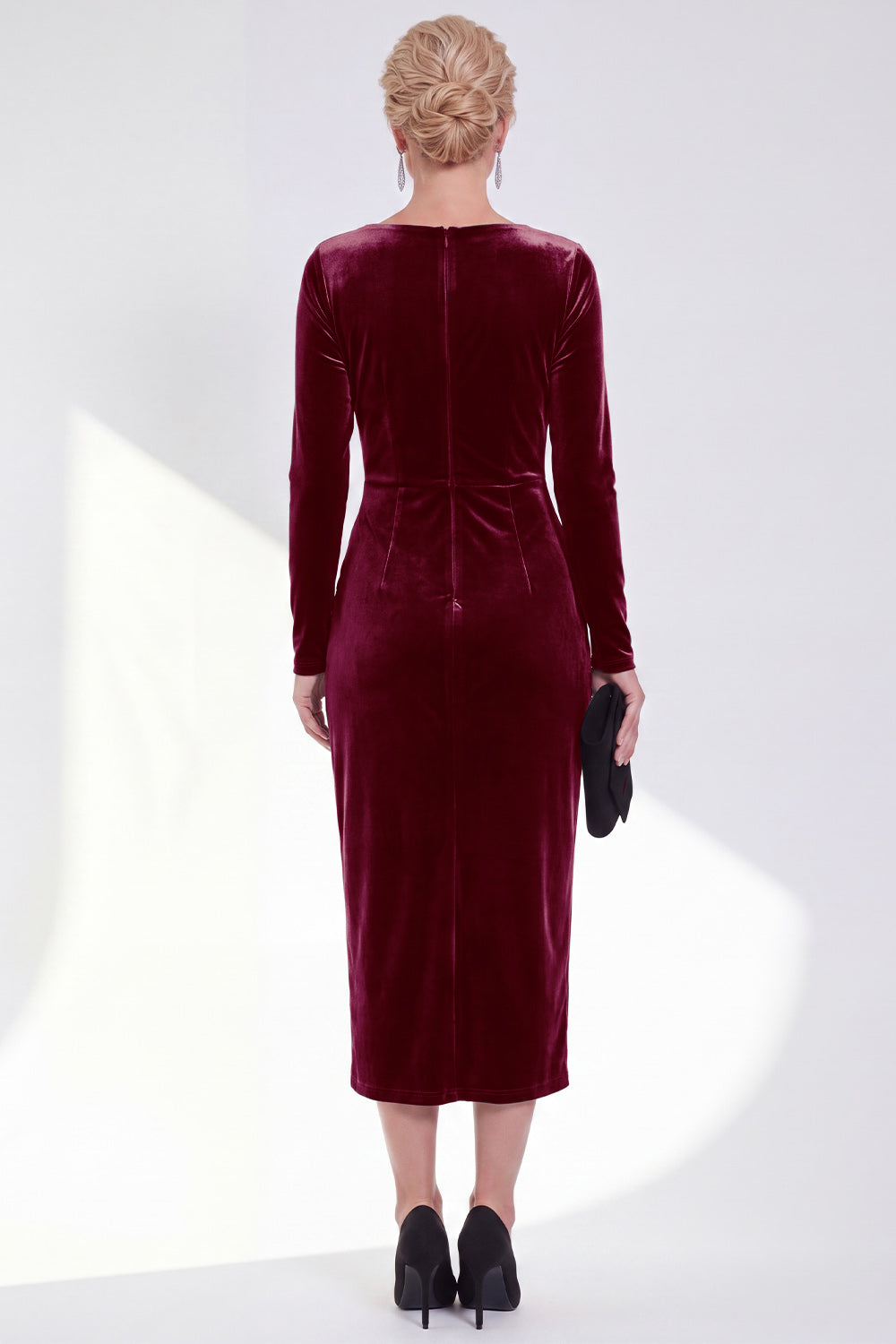 Navy Sheath Velvet Ruched Mother Of The Bride Dress