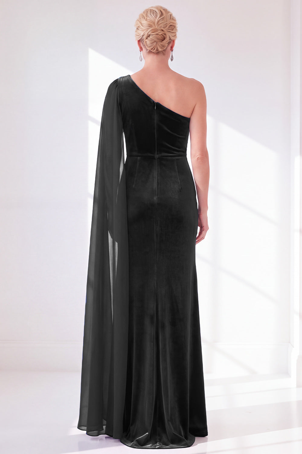Burgundy One Shoulder Sheath Ruched Mother Of The Bride Dress with Side Cape