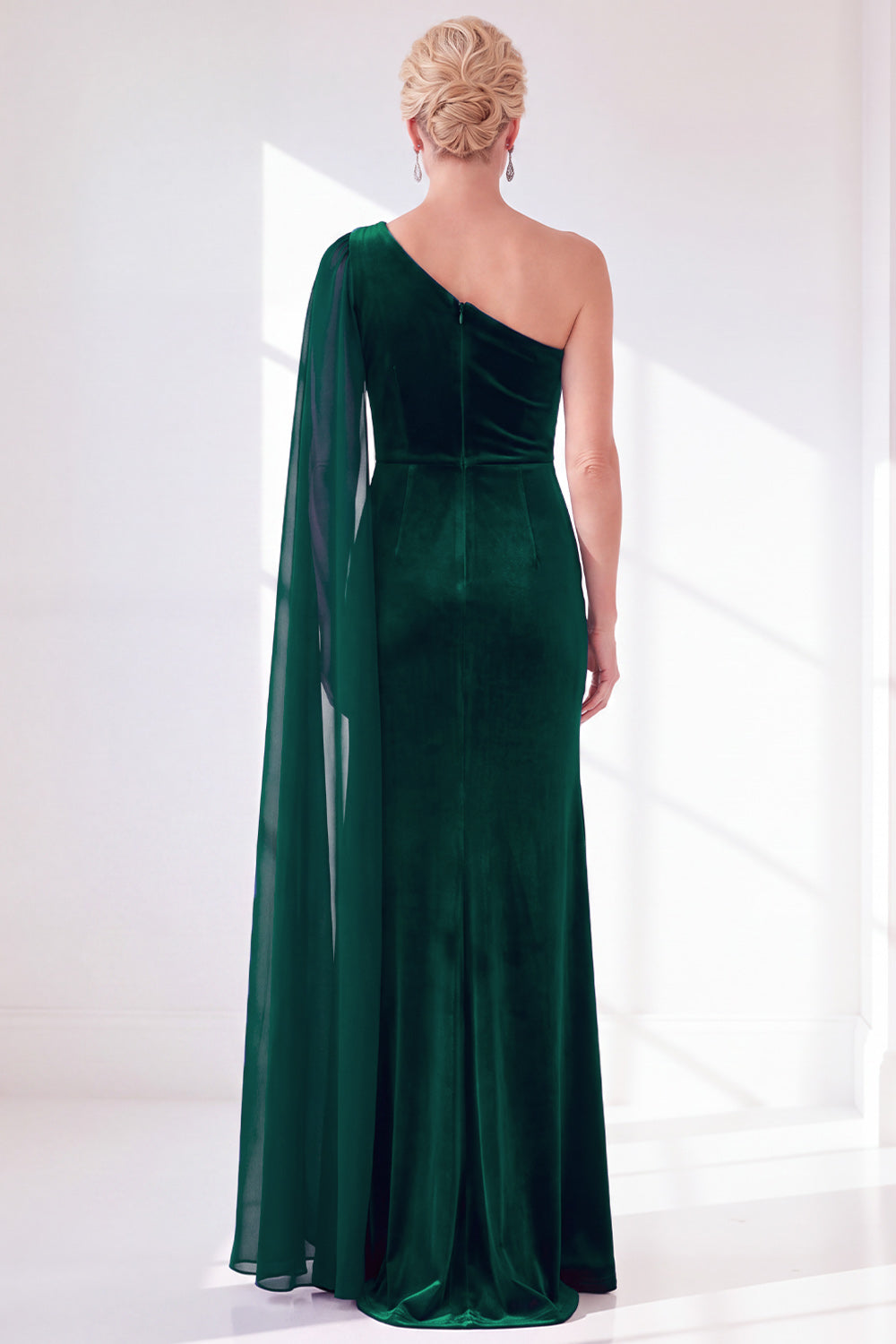 Burgundy One Shoulder Sheath Ruched Mother Of The Bride Dress with Side Cape