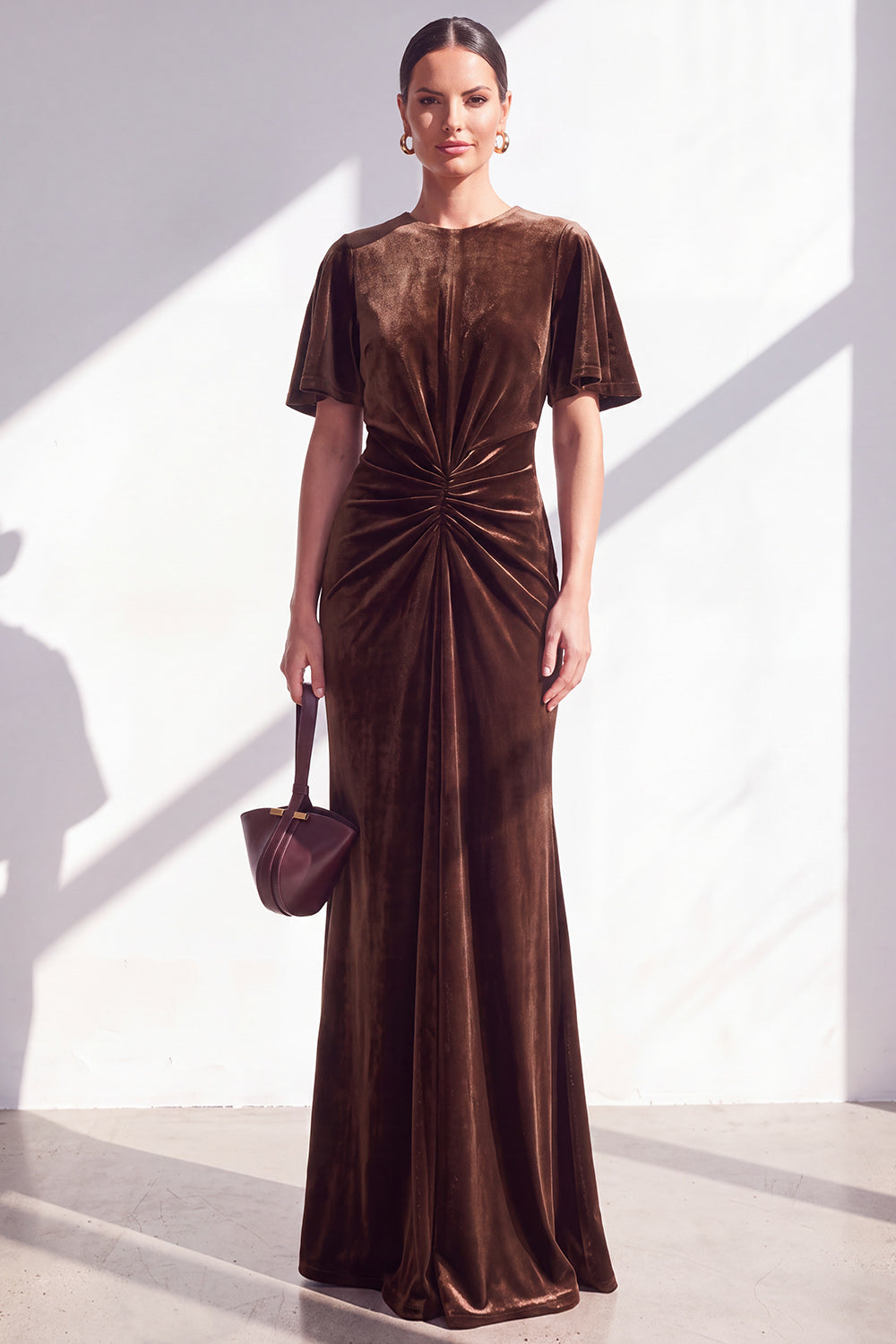 Dark Blue Sheath Ruched Velvet Mother Of The Bride Dress