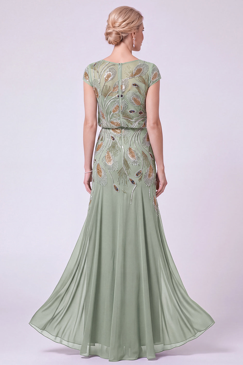 Navy Beaded Batueau A-Line Long Mother Of The Bride Dress