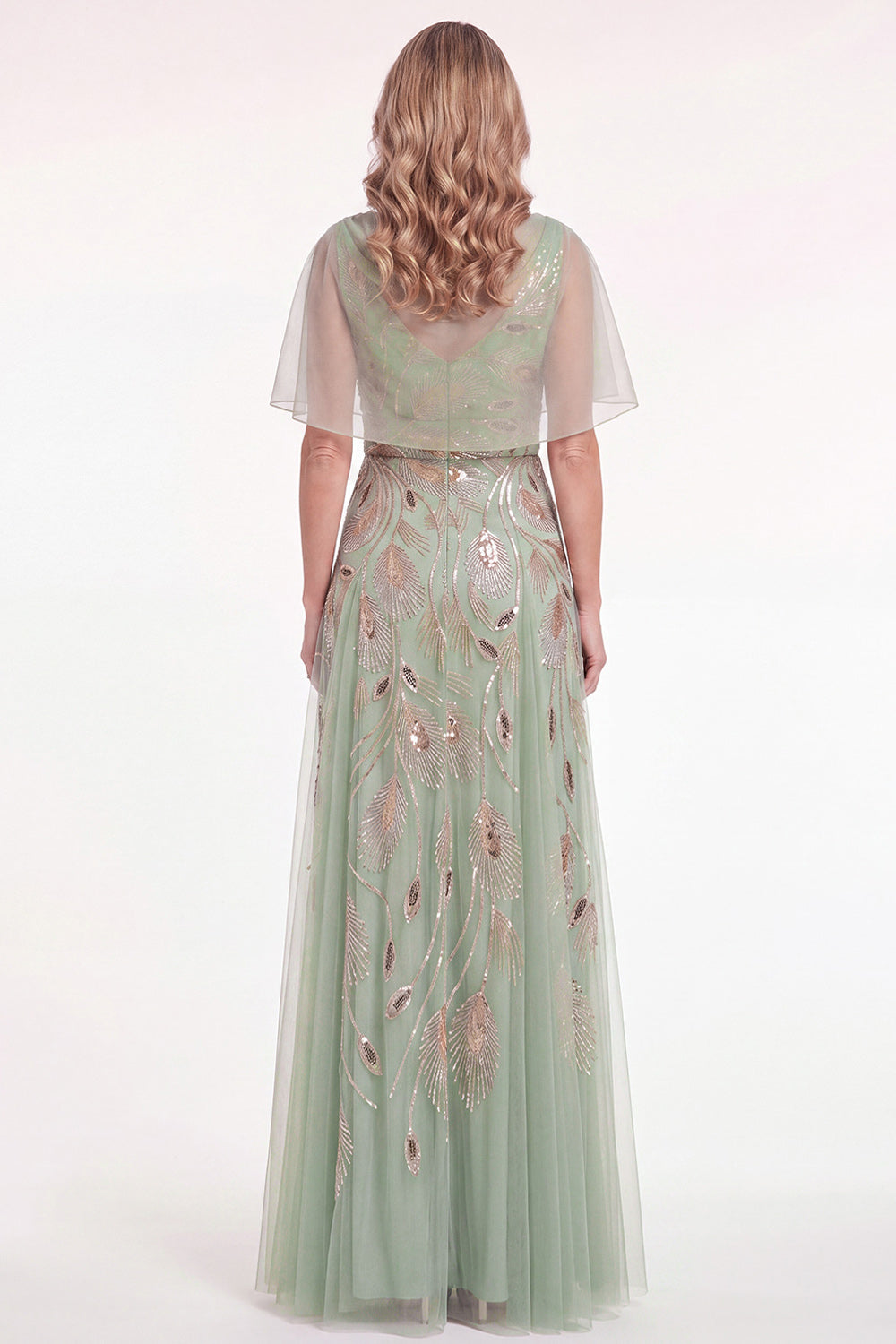 Navy Beaded Cape Sleeves A-Line Long Mother Of The Bride Dress