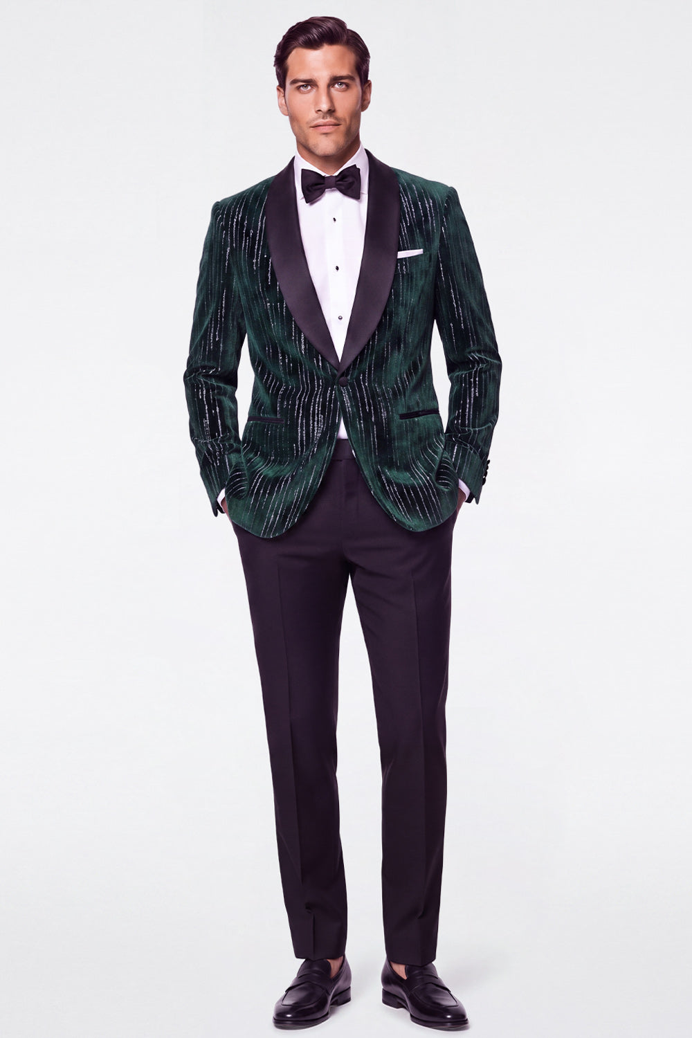 Dark Green 2 Piece Shawl Lapel Velvet Men's Suits with Sequins