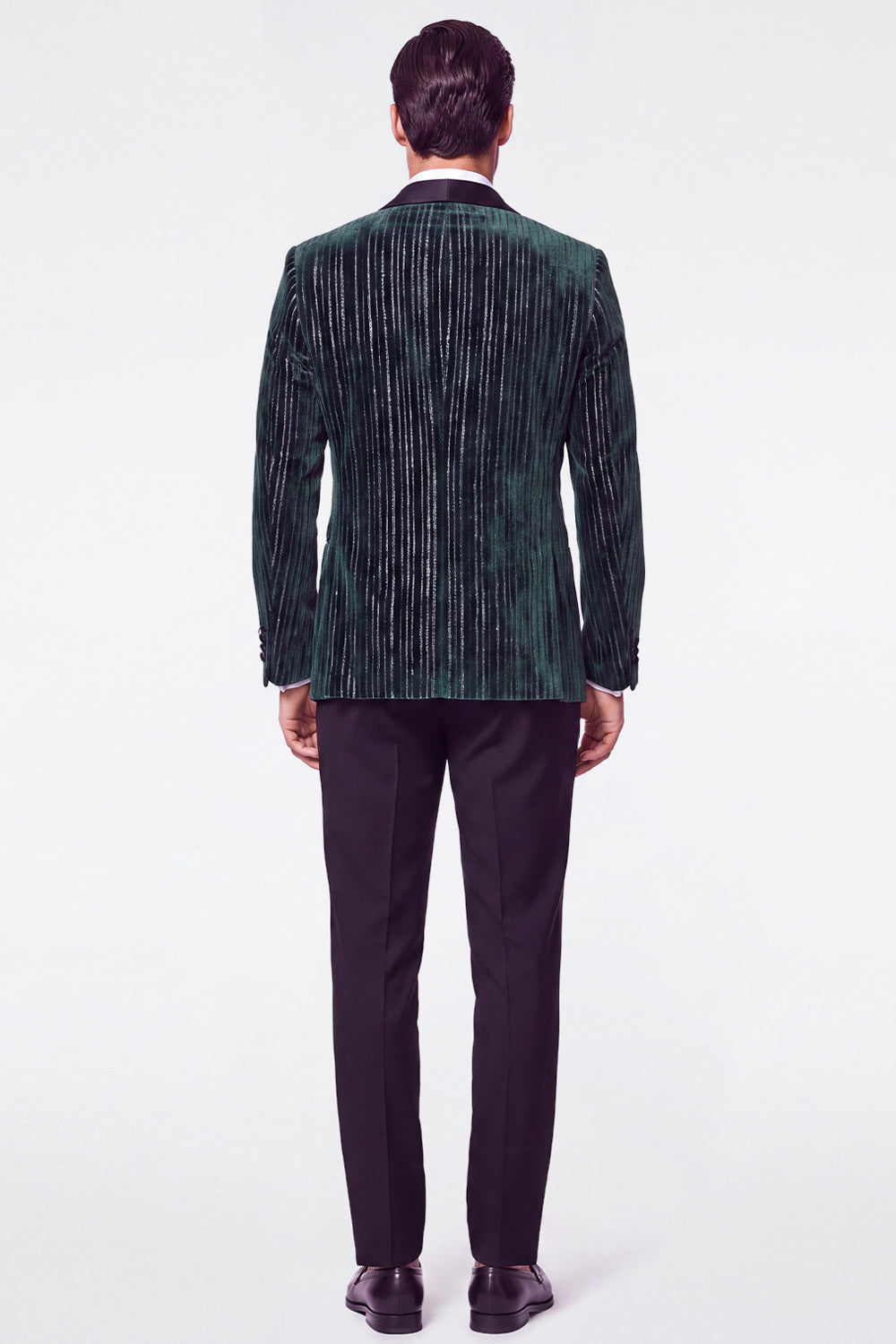Dark Green 2 Piece Shawl Lapel Velvet Men's Suits with Sequins