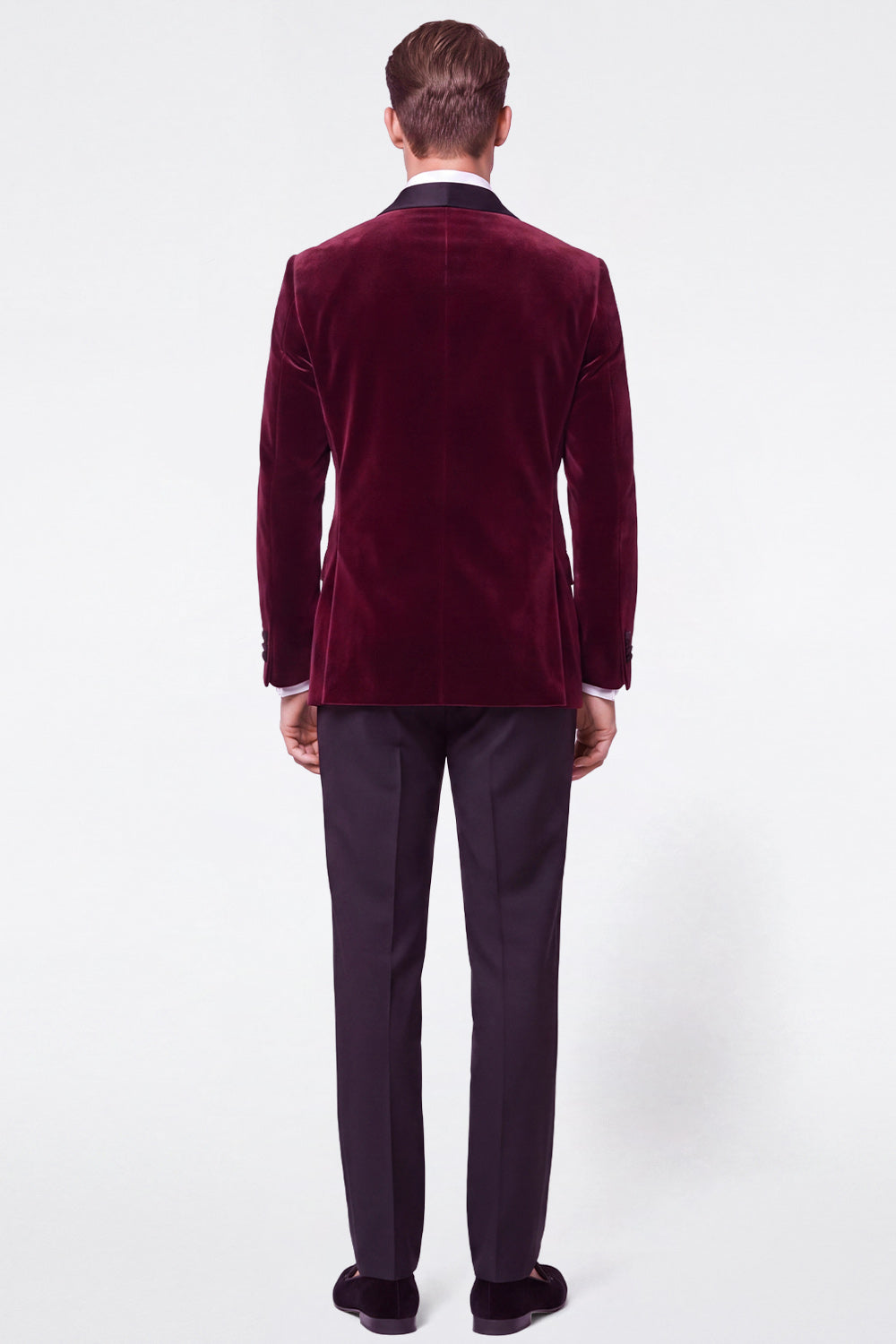 Burgundy 2 Piece Velvet Shawl Lapel Double Breasted Men's Prom Suits
