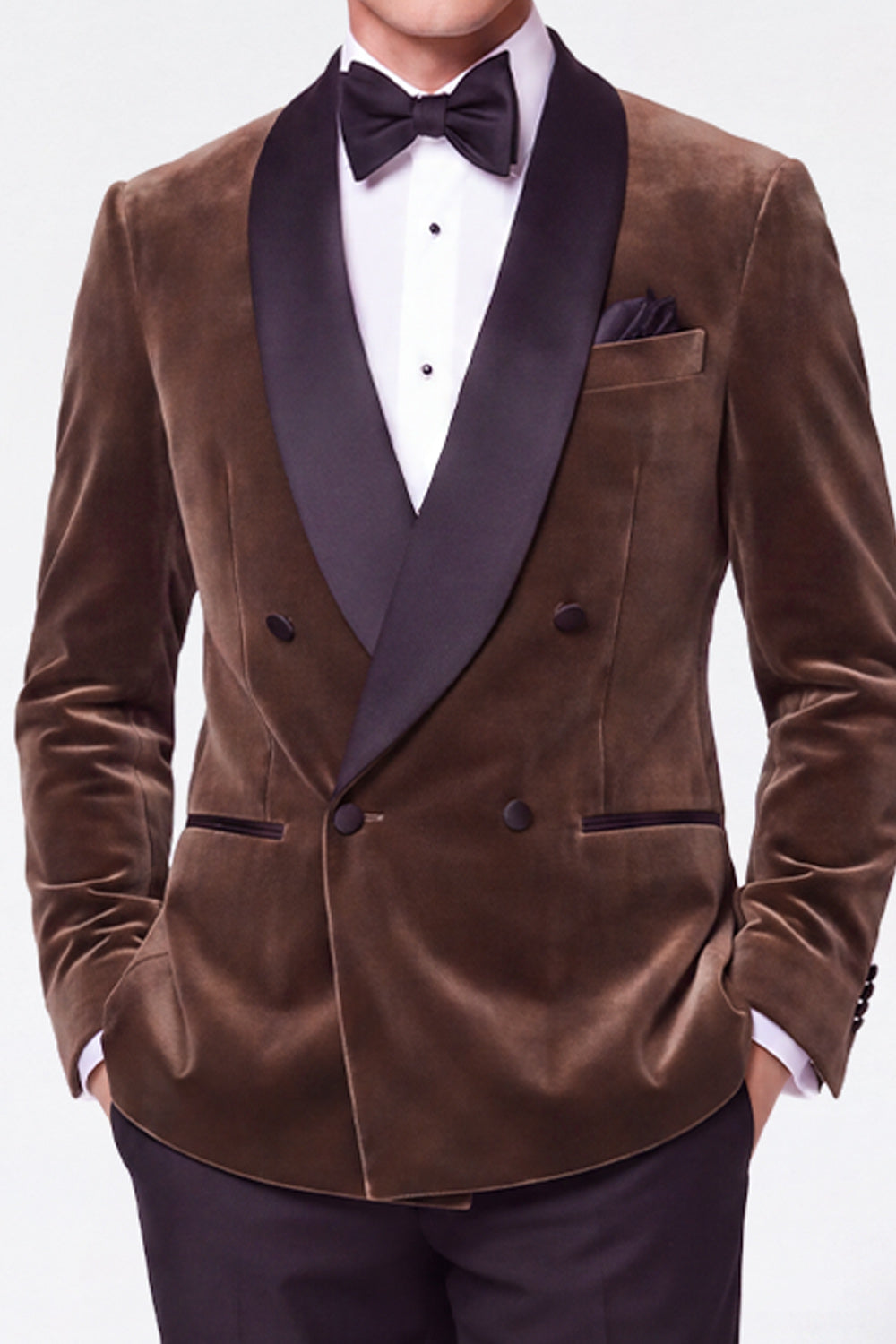 Burgundy 2 Piece Velvet Shawl Lapel Double Breasted Men's Prom Suits