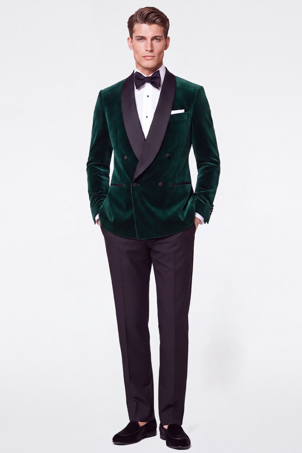 Burgundy 2 Piece Velvet Shawl Lapel Double Breasted Men's Prom Suits