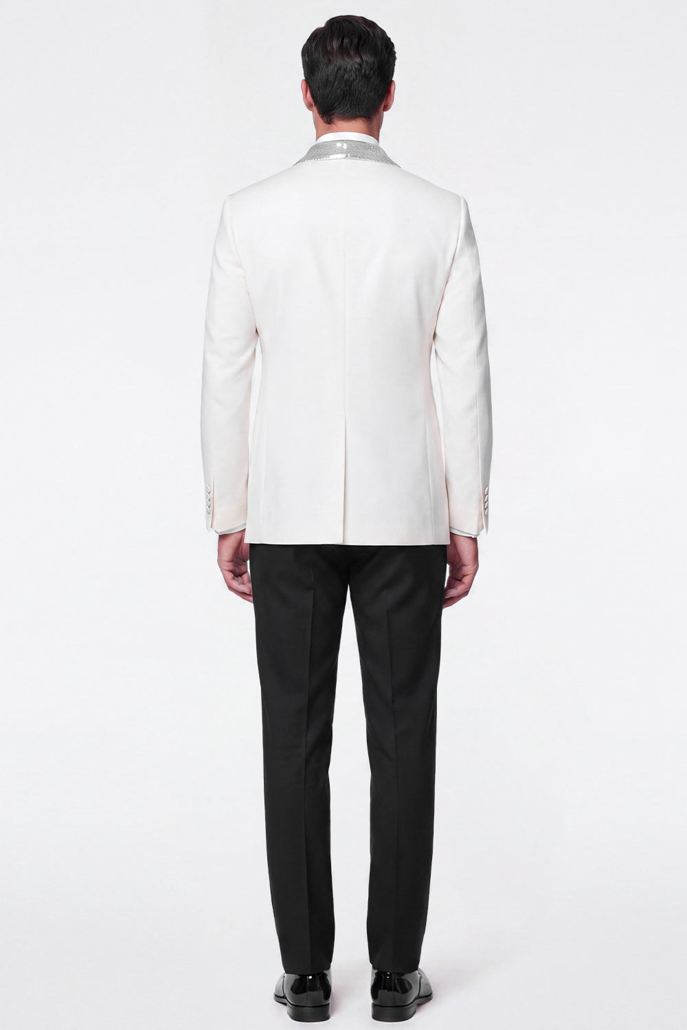 White 2 Piece Double Breasted Shawl Lapel Men's Prom Suits with Sequins