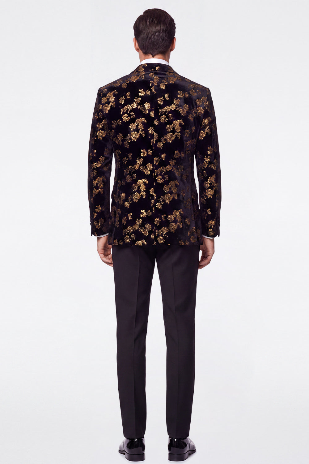 Black Golden 2 Piece Peak Lapel Jacquard Single Breasted Men's Prom Suits