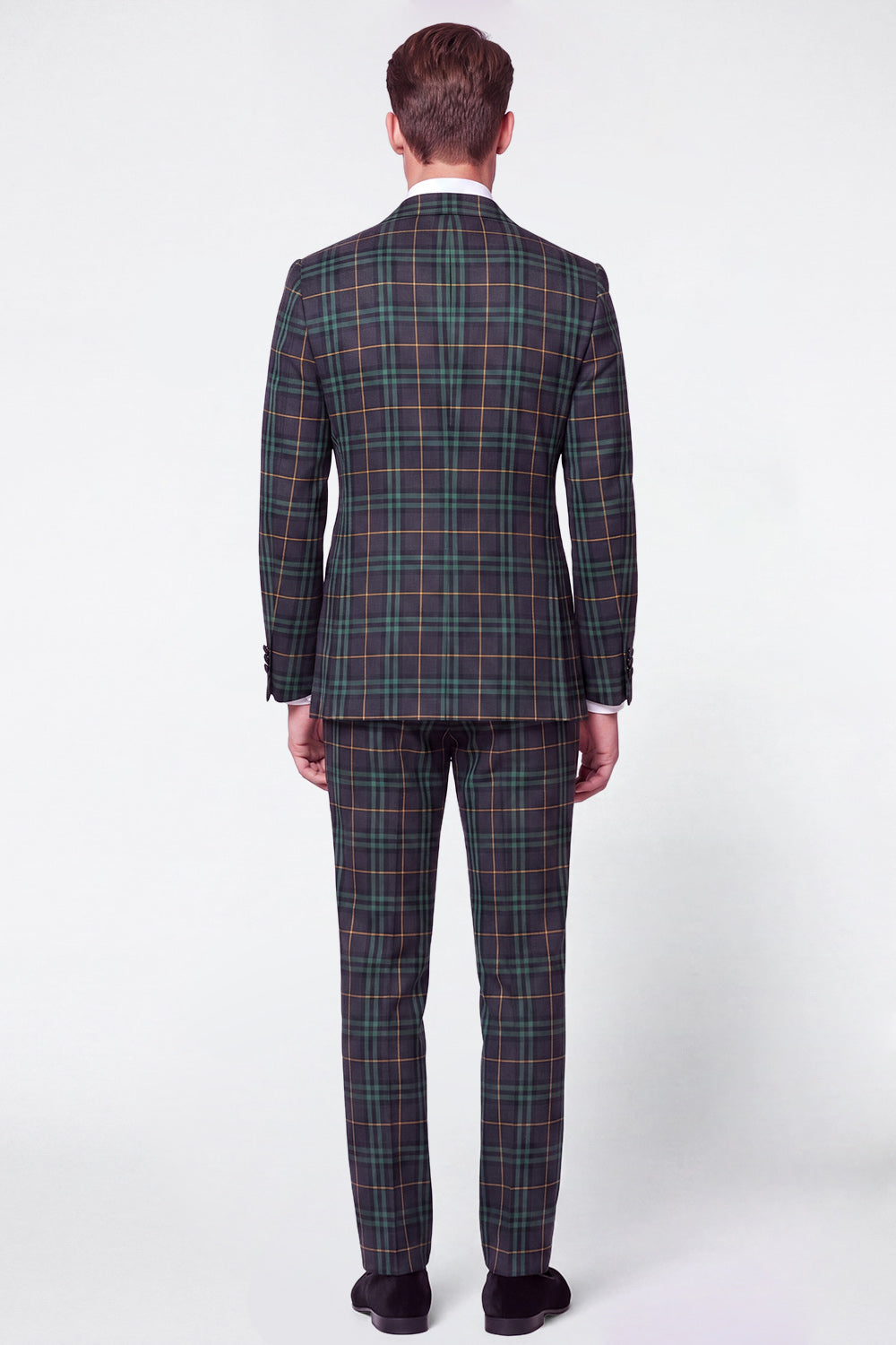 Green Grid 2 Piece Peak Lapel Double Breasted Men's Prom Suits