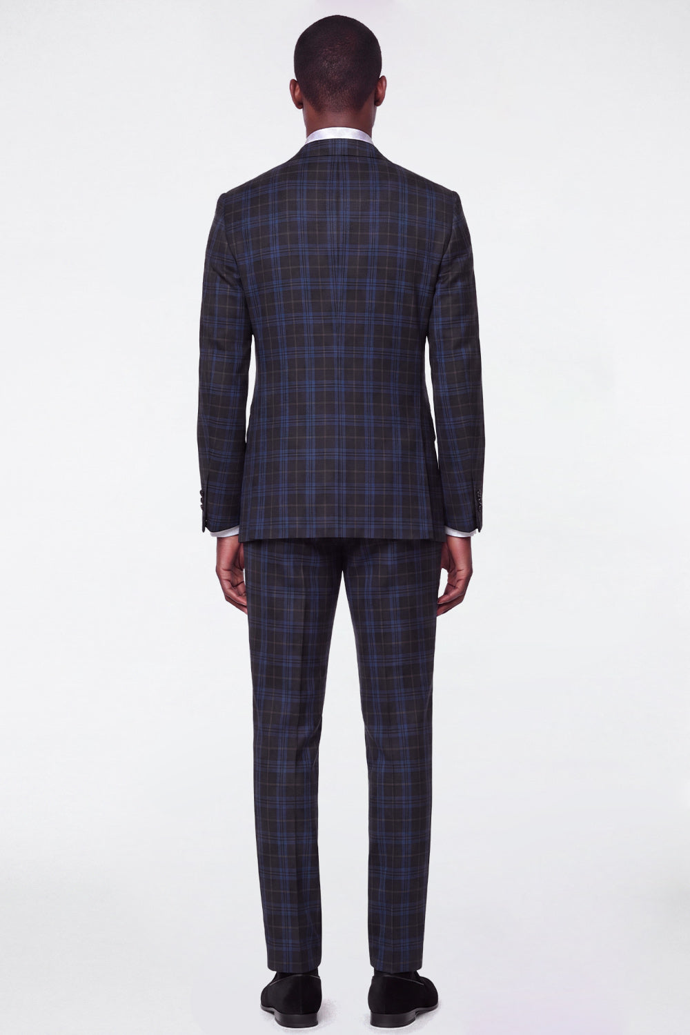 Blue Grid Notch Lapel Single Breasted Men's Prom Suits