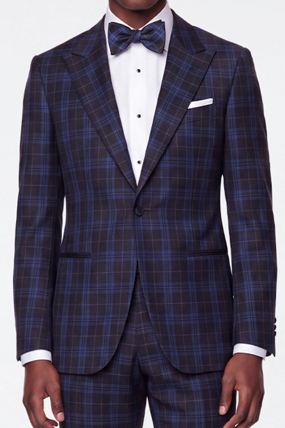 Blue Grid Notch Lapel Single Breasted Men's Prom Suits