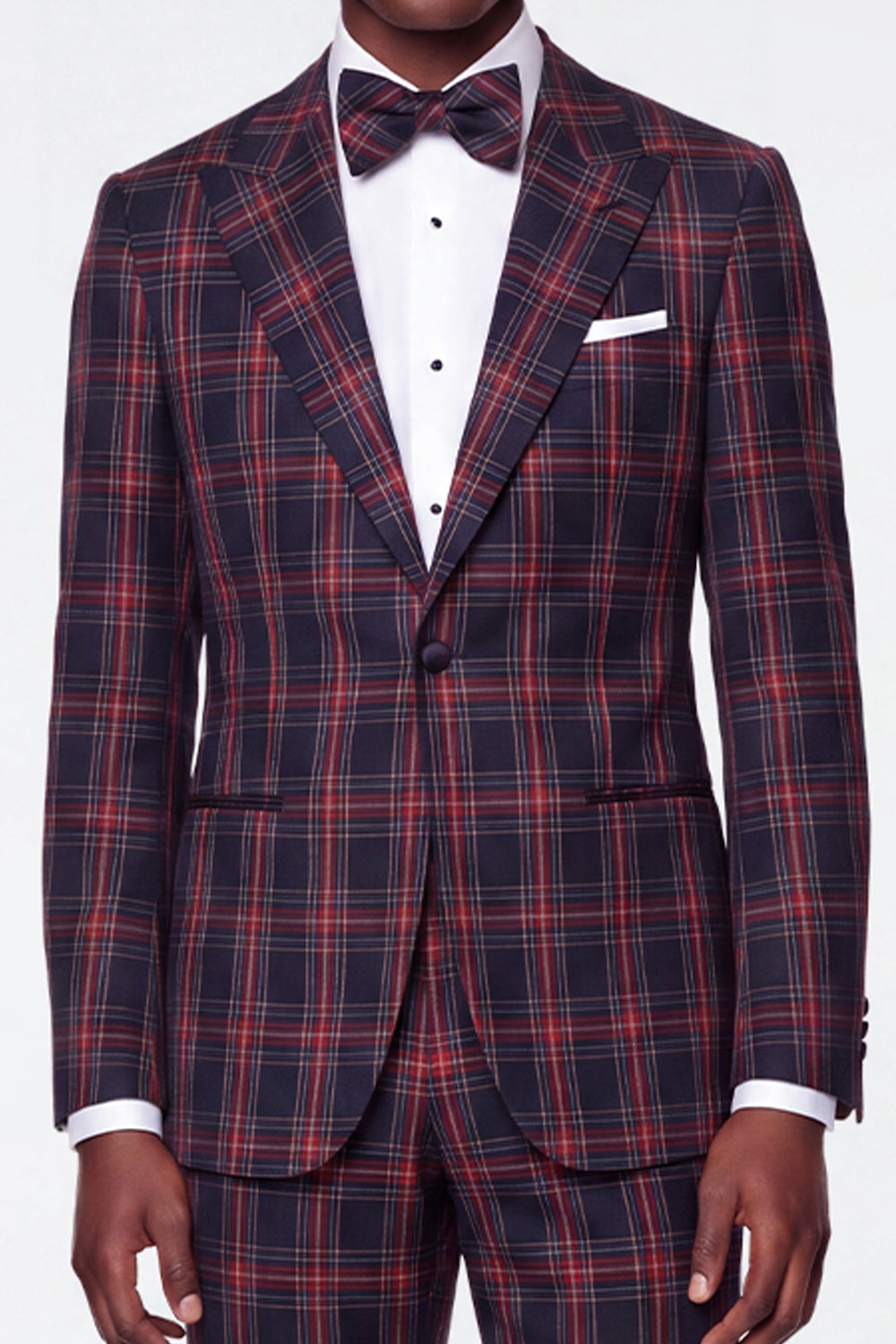 Blue Grid Notch Lapel Single Breasted Men's Prom Suits