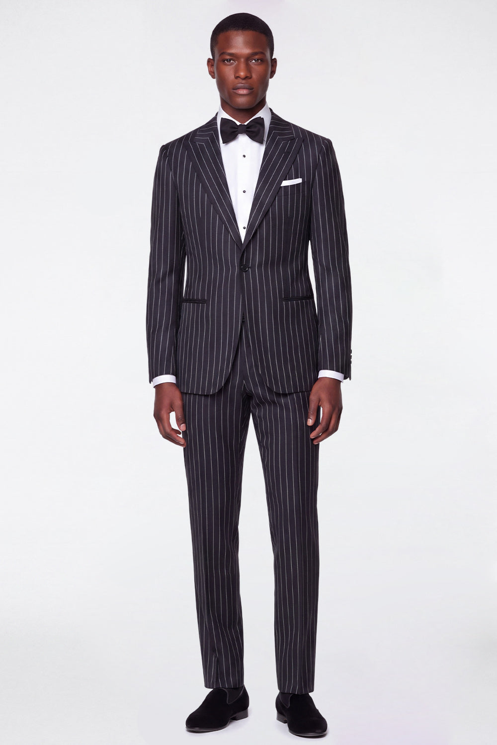 Costumes de bal noirs et gris pour hommes, 2 pièces, revers crantés, rayures fines, simple boutonnage