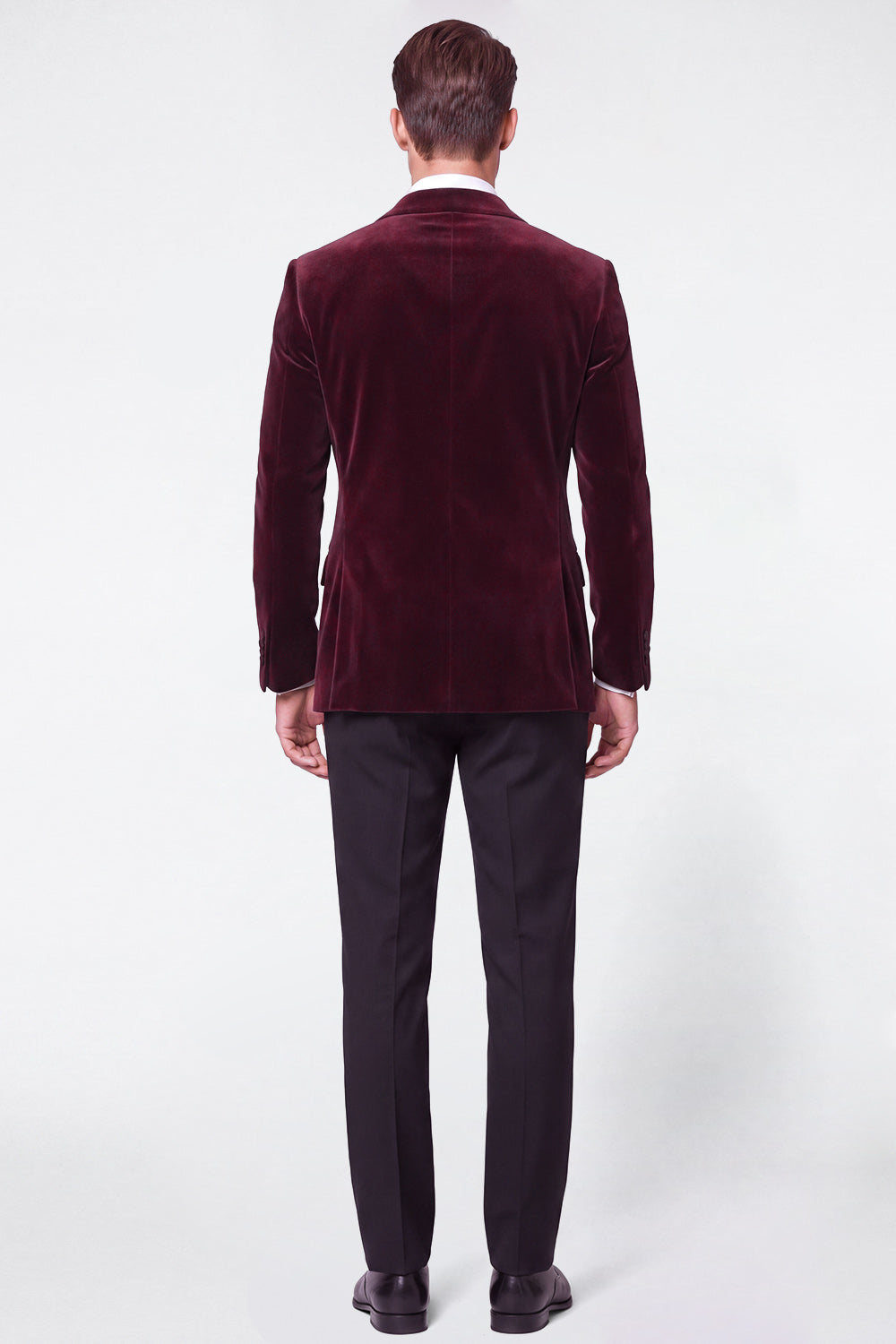 Burgundy 2 Piece Peak Lapel Single Breasted Velvet Men's Prom Suits