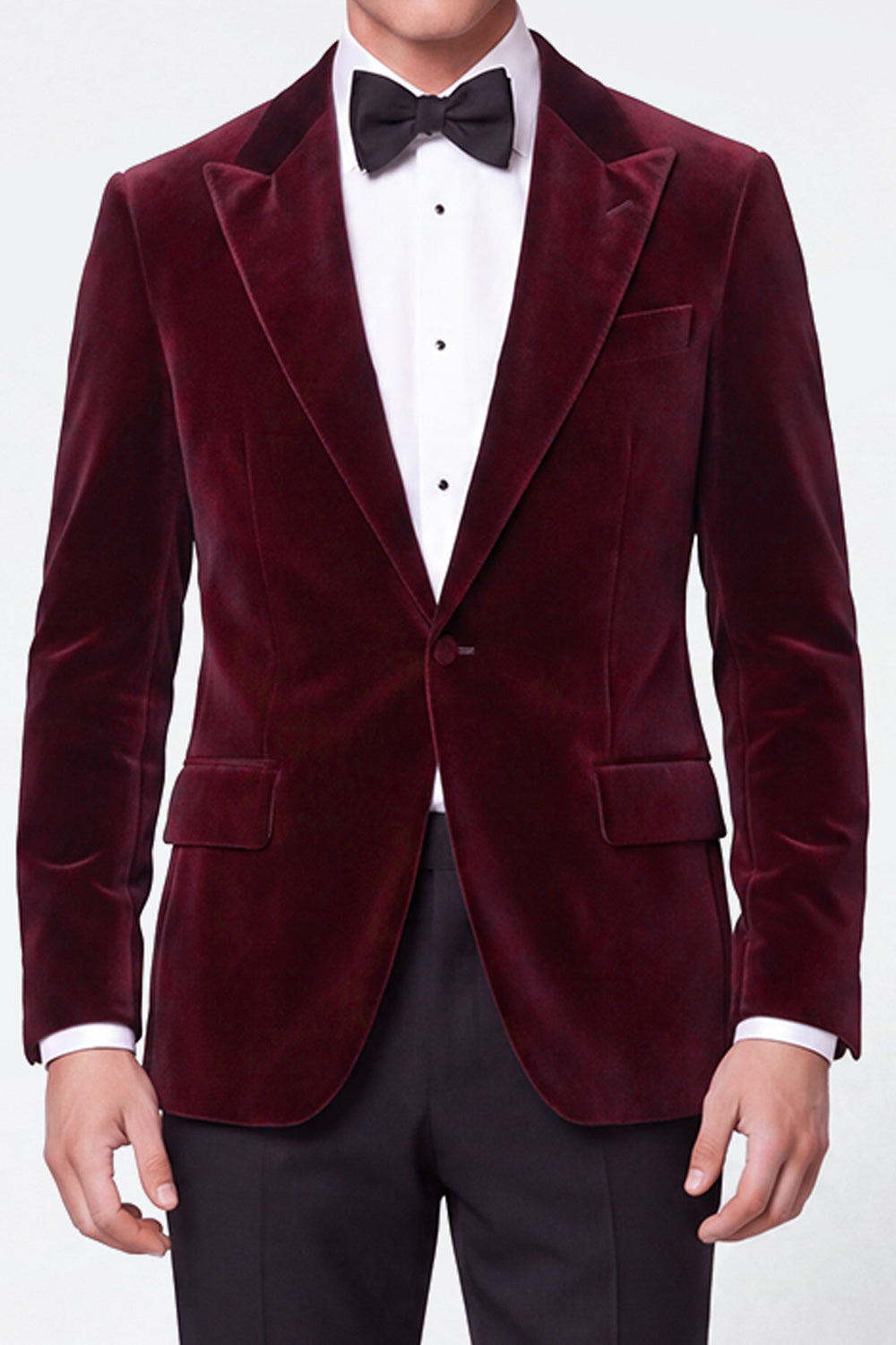 Burgundy 2 Piece Peak Lapel Single Breasted Velvet Men's Prom Suits