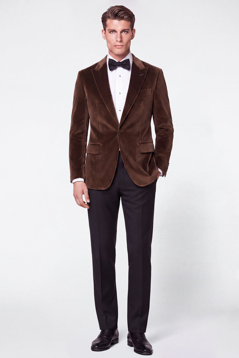Burgundy 2 Piece Peak Lapel Single Breasted Velvet Men's Prom Suits