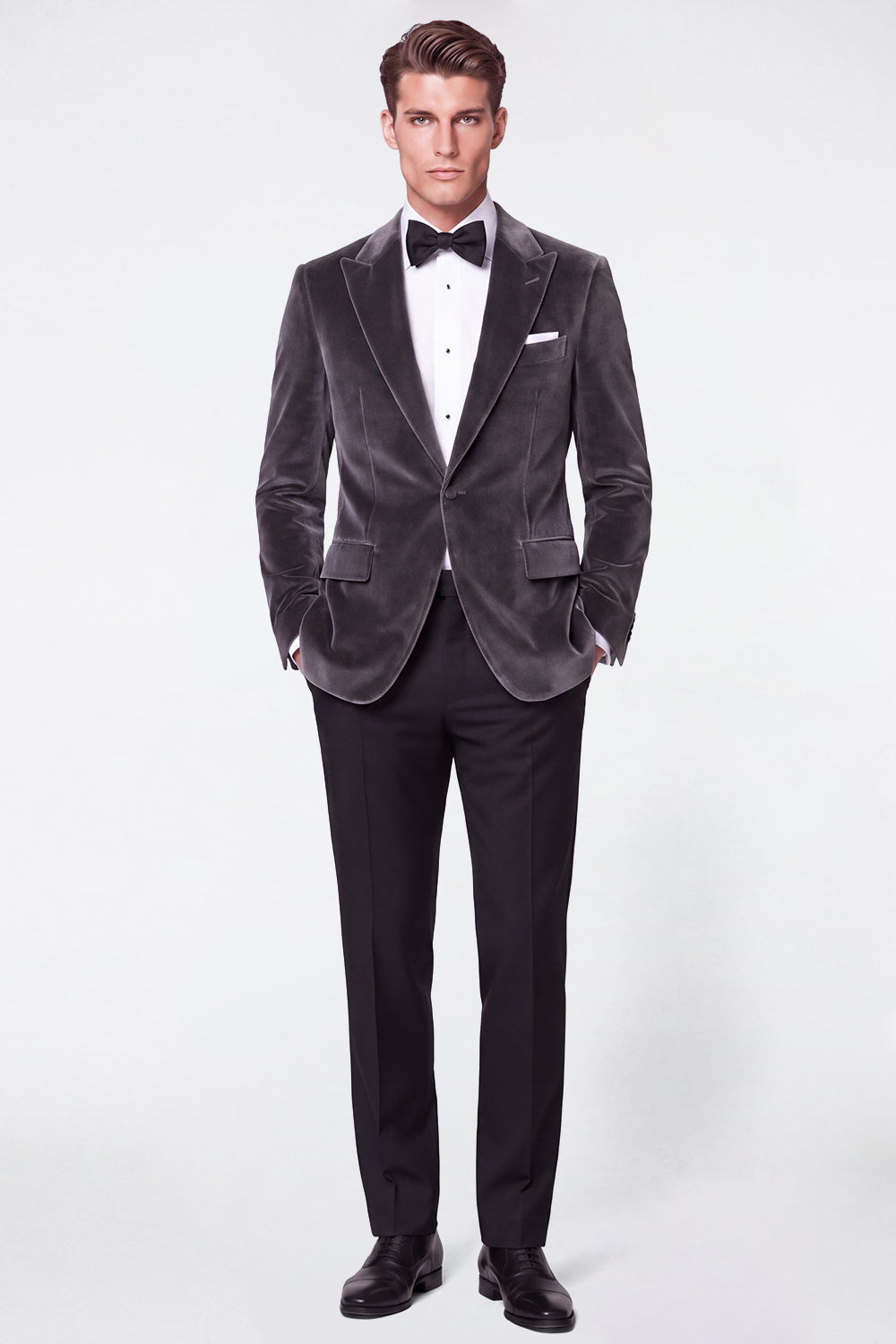 Burgundy 2 Piece Peak Lapel Single Breasted Velvet Men's Prom Suits
