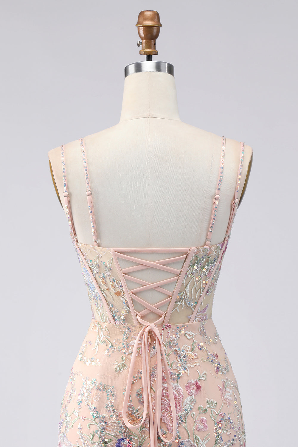 Bodycon Spaghetti Straps Sequin Floral Embroidery Corset Short Homecoming Dress